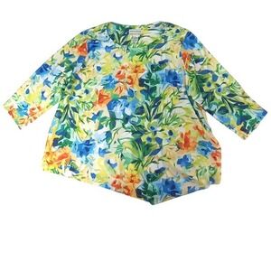 Alfred Dunner Woman 3X Floral Print Rhinestone‎ Neckline 3/4 Sleeve Top